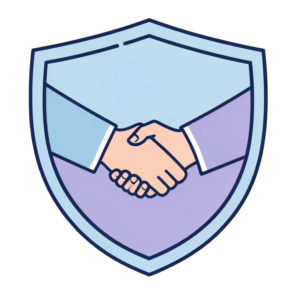Escudo com duas mãos se cumprimentando, símbolo de proteção e respeito